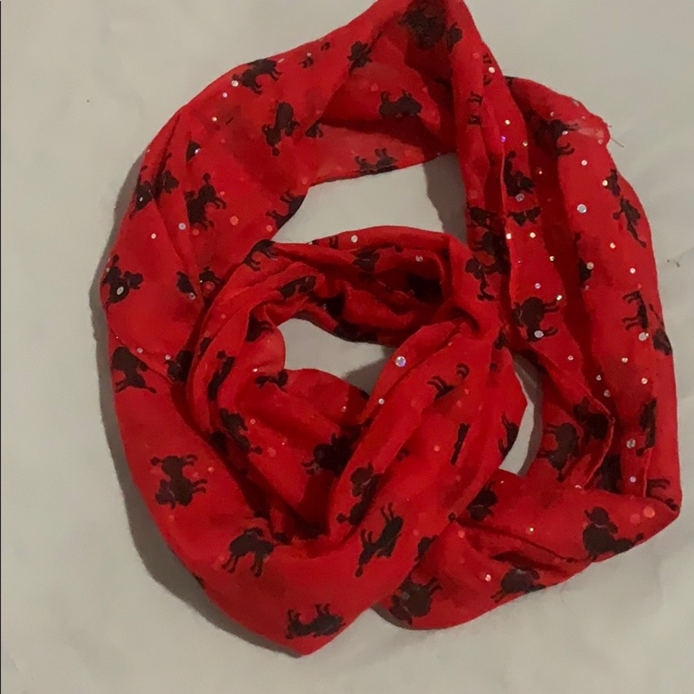Red sparkly scarf with poodles and rhinestones